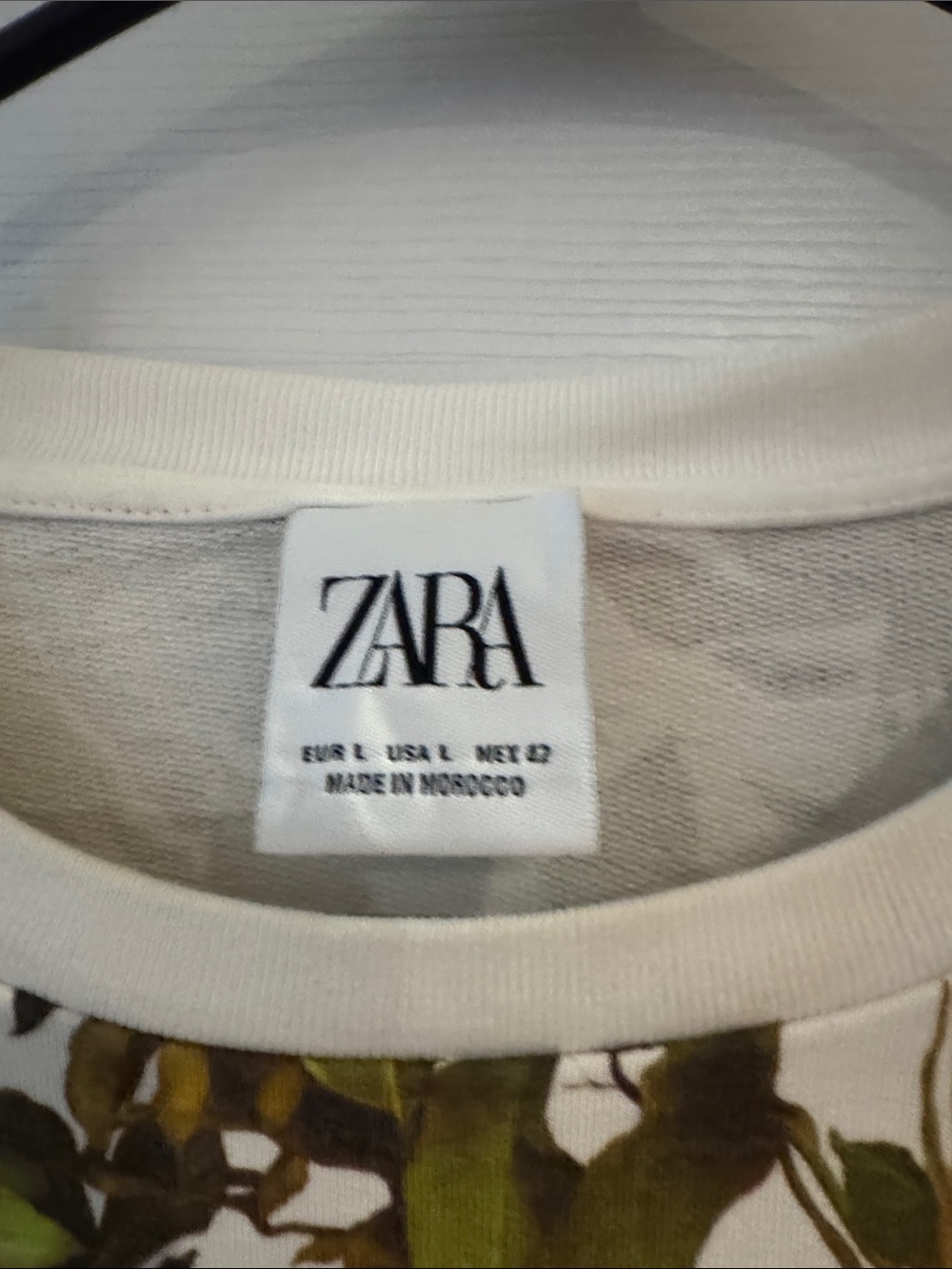 Zara Ivory Crewneck Sweatshirt with Green & Peach Botanical Print - Picture 2 of 3